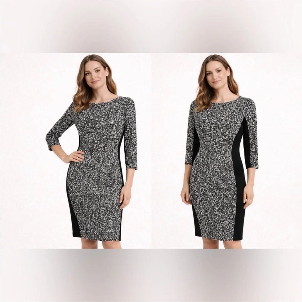 SALE - Ralph Lauren Black White Pattern Dress 3/4 Sleeve Size 8 - Picture 2 of 5